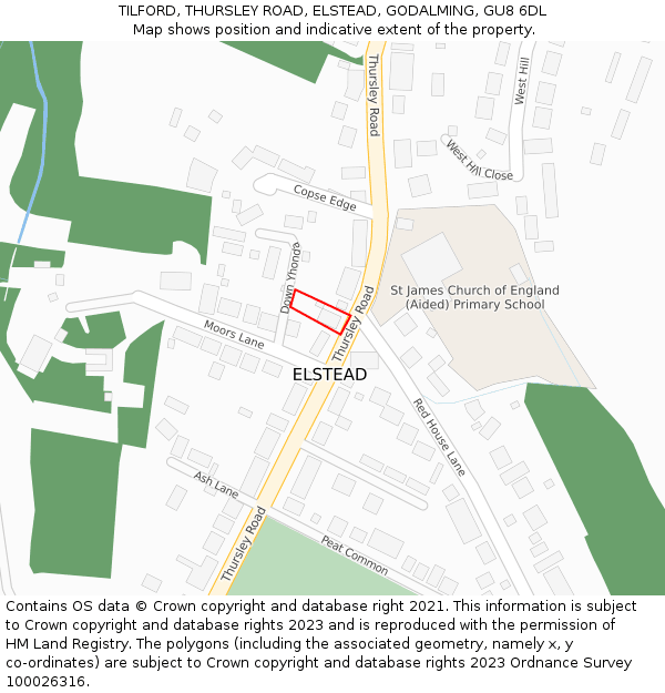 TILFORD, THURSLEY ROAD, ELSTEAD, GODALMING, GU8 6DL: Location map and indicative extent of plot
