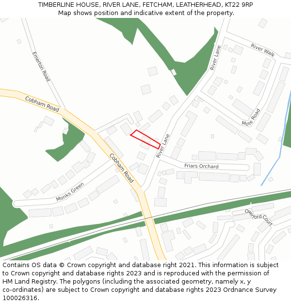 TIMBERLINE HOUSE, RIVER LANE, FETCHAM, LEATHERHEAD, KT22 9RP: Location map and indicative extent of plot
