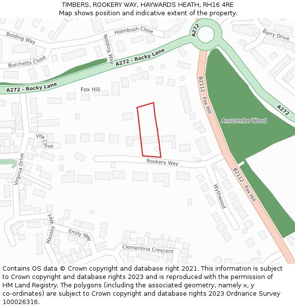 TIMBERS, ROOKERY WAY, HAYWARDS HEATH, RH16 4RE: Location map and indicative extent of plot