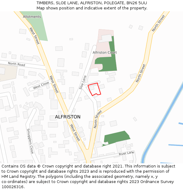 TIMBERS, SLOE LANE, ALFRISTON, POLEGATE, BN26 5UU: Location map and indicative extent of plot