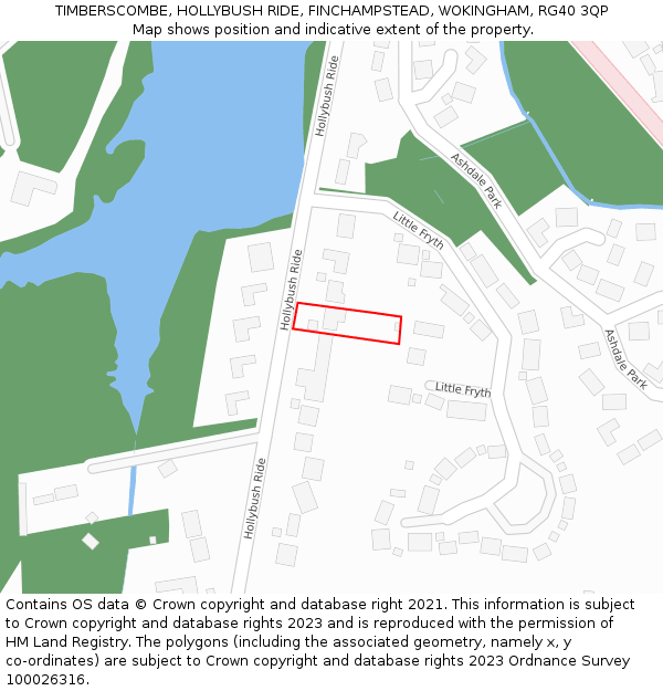 TIMBERSCOMBE, HOLLYBUSH RIDE, FINCHAMPSTEAD, WOKINGHAM, RG40 3QP: Location map and indicative extent of plot