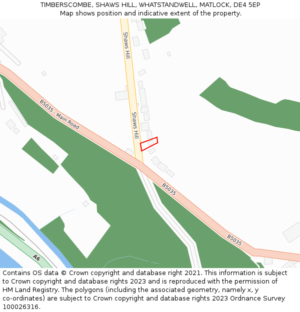 TIMBERSCOMBE, SHAWS HILL, WHATSTANDWELL, MATLOCK, DE4 5EP: Location map and indicative extent of plot