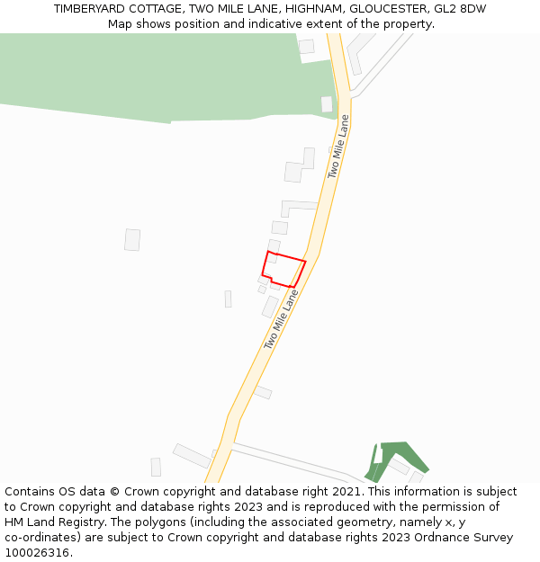 TIMBERYARD COTTAGE, TWO MILE LANE, HIGHNAM, GLOUCESTER, GL2 8DW: Location map and indicative extent of plot