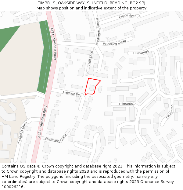 TIMBRILS, OAKSIDE WAY, SHINFIELD, READING, RG2 9BJ: Location map and indicative extent of plot