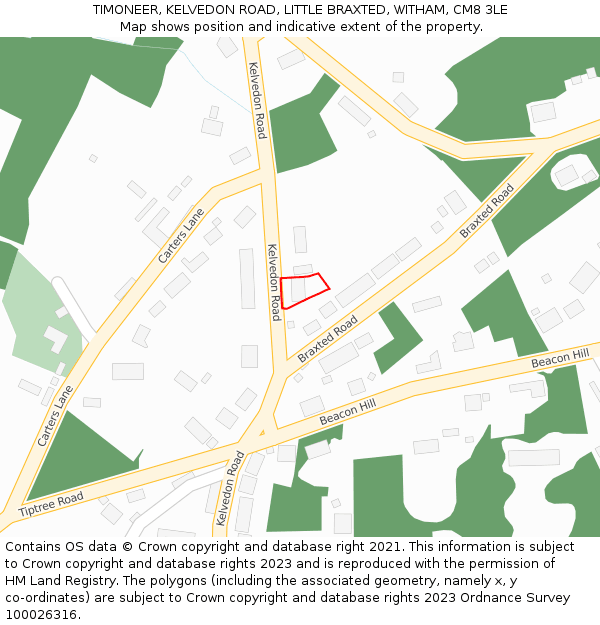 TIMONEER, KELVEDON ROAD, LITTLE BRAXTED, WITHAM, CM8 3LE: Location map and indicative extent of plot