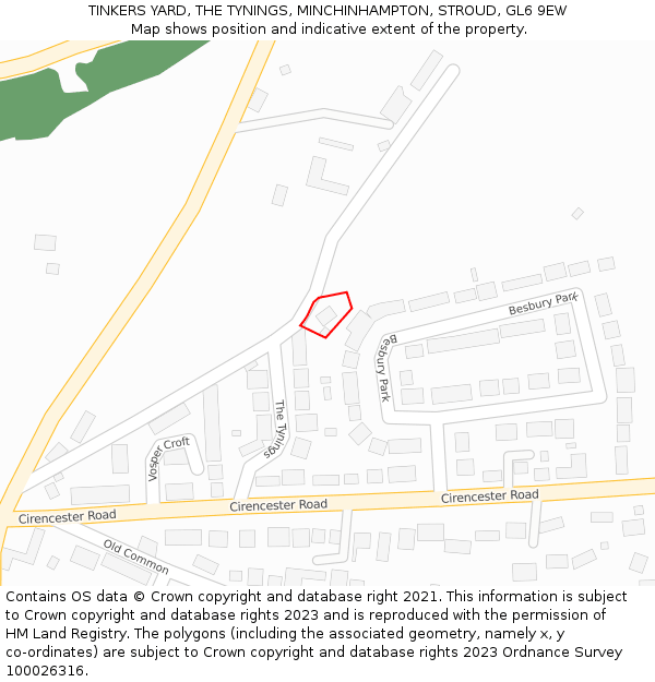 TINKERS YARD, THE TYNINGS, MINCHINHAMPTON, STROUD, GL6 9EW: Location map and indicative extent of plot