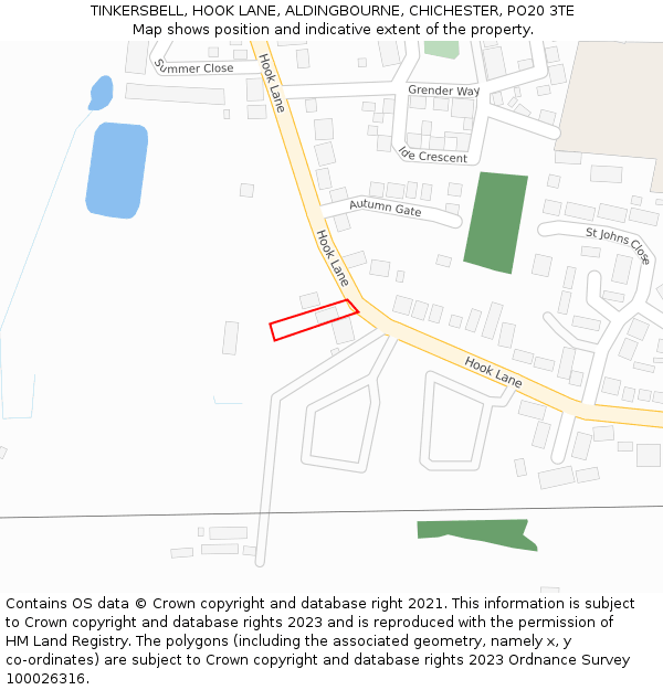 TINKERSBELL, HOOK LANE, ALDINGBOURNE, CHICHESTER, PO20 3TE: Location map and indicative extent of plot