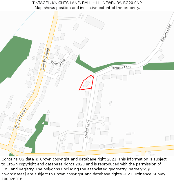 TINTAGEL, KNIGHTS LANE, BALL HILL, NEWBURY, RG20 0NP: Location map and indicative extent of plot
