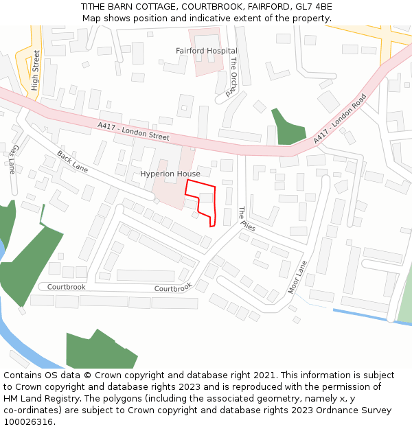TITHE BARN COTTAGE, COURTBROOK, FAIRFORD, GL7 4BE: Location map and indicative extent of plot
