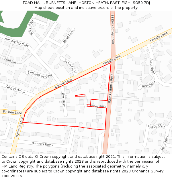 TOAD HALL, BURNETTS LANE, HORTON HEATH, EASTLEIGH, SO50 7DJ: Location map and indicative extent of plot