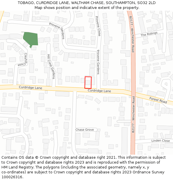TOBAGO, CURDRIDGE LANE, WALTHAM CHASE, SOUTHAMPTON, SO32 2LD: Location map and indicative extent of plot