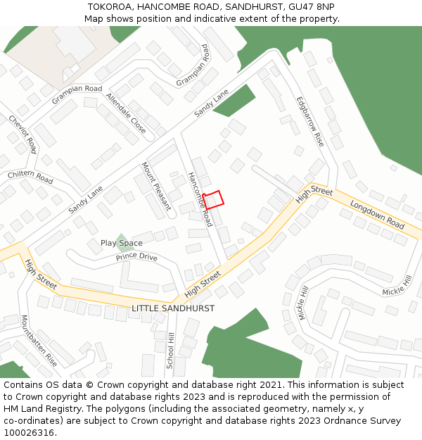 TOKOROA, HANCOMBE ROAD, SANDHURST, GU47 8NP: Location map and indicative extent of plot