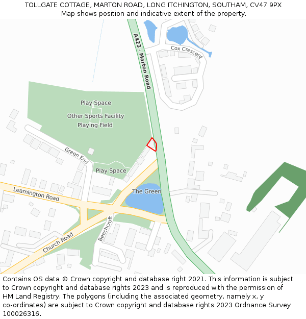 TOLLGATE COTTAGE, MARTON ROAD, LONG ITCHINGTON, SOUTHAM, CV47 9PX: Location map and indicative extent of plot