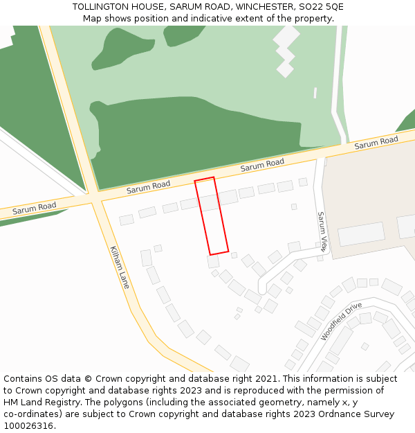 TOLLINGTON HOUSE, SARUM ROAD, WINCHESTER, SO22 5QE: Location map and indicative extent of plot