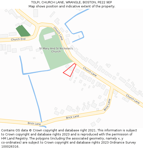 TOLPI, CHURCH LANE, WRANGLE, BOSTON, PE22 9EP: Location map and indicative extent of plot