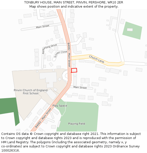 TONBURY HOUSE, MAIN STREET, PINVIN, PERSHORE, WR10 2ER: Location map and indicative extent of plot