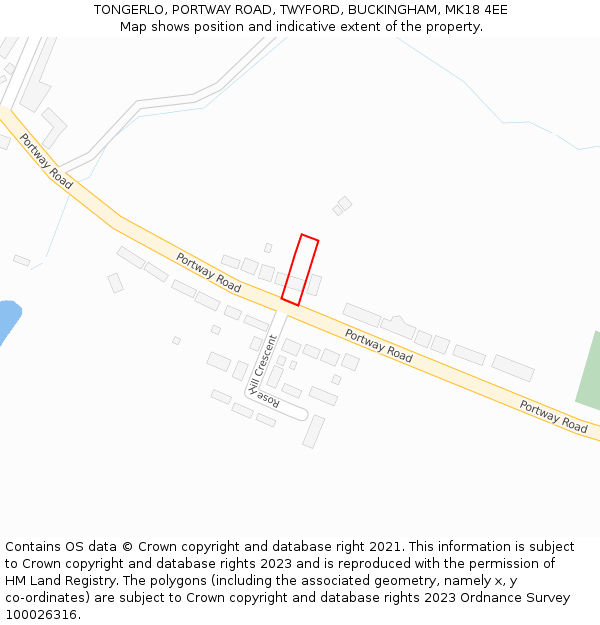 TONGERLO, PORTWAY ROAD, TWYFORD, BUCKINGHAM, MK18 4EE: Location map and indicative extent of plot