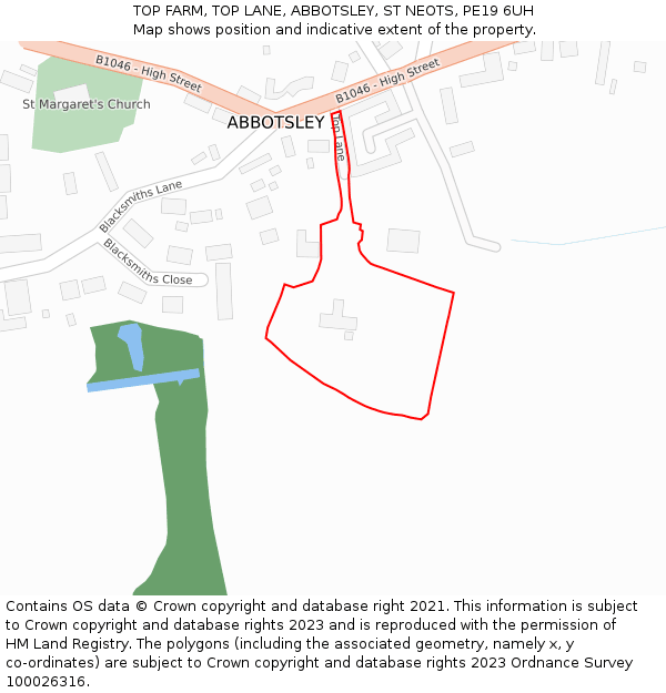 TOP FARM, TOP LANE, ABBOTSLEY, ST NEOTS, PE19 6UH: Location map and indicative extent of plot