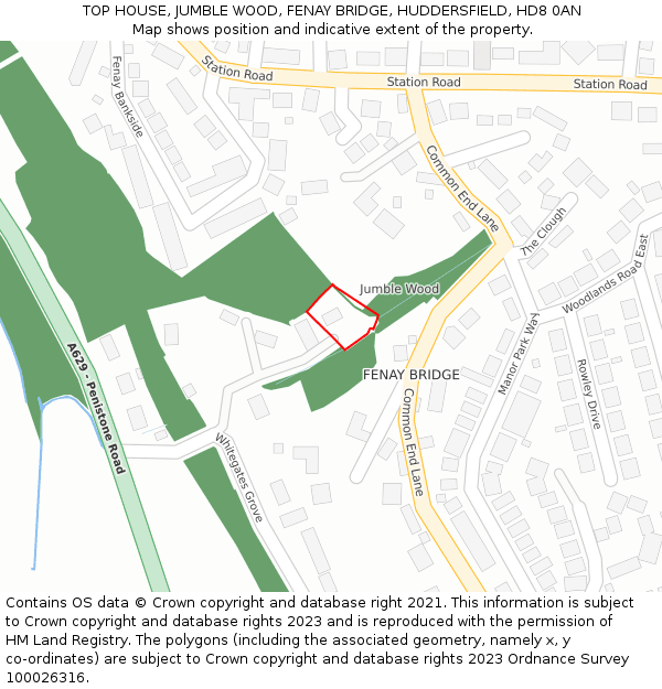 TOP HOUSE, JUMBLE WOOD, FENAY BRIDGE, HUDDERSFIELD, HD8 0AN: Location map and indicative extent of plot