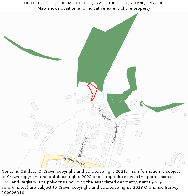 TOP OF THE HILL, ORCHARD CLOSE, EAST CHINNOCK, YEOVIL, BA22 9EH: Location map and indicative extent of plot