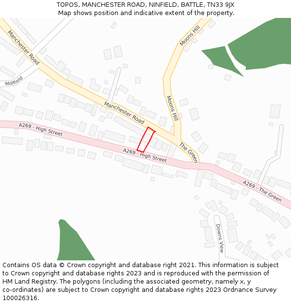 TOPOS, MANCHESTER ROAD, NINFIELD, BATTLE, TN33 9JX: Location map and indicative extent of plot