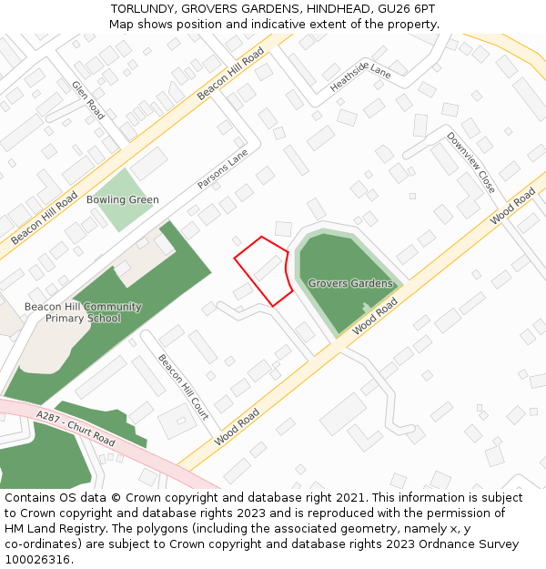 TORLUNDY, GROVERS GARDENS, HINDHEAD, GU26 6PT: Location map and indicative extent of plot