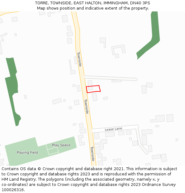 TORRE, TOWNSIDE, EAST HALTON, IMMINGHAM, DN40 3PS: Location map and indicative extent of plot