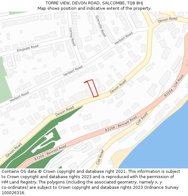 TORRE VIEW, DEVON ROAD, SALCOMBE, TQ8 8HJ: Location map and indicative extent of plot