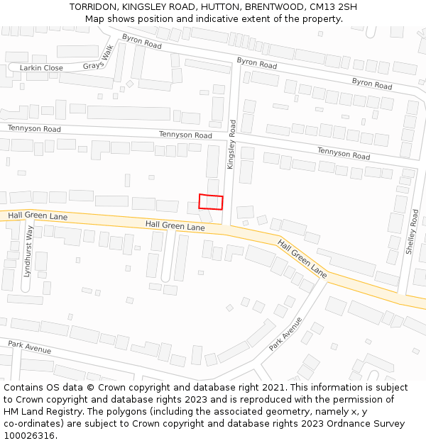 TORRIDON, KINGSLEY ROAD, HUTTON, BRENTWOOD, CM13 2SH: Location map and indicative extent of plot