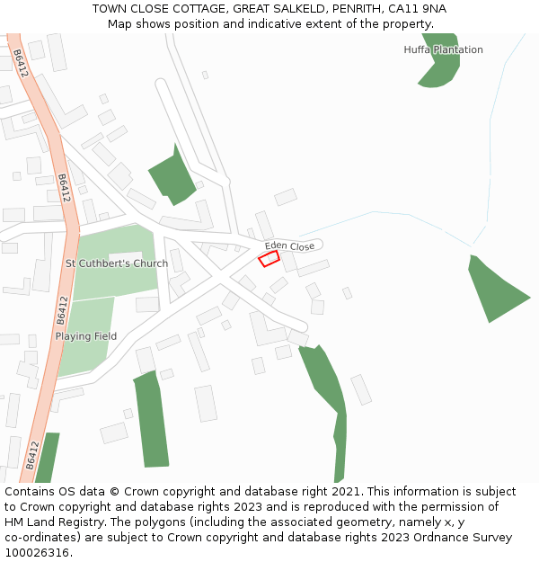 TOWN CLOSE COTTAGE, GREAT SALKELD, PENRITH, CA11 9NA: Location map and indicative extent of plot
