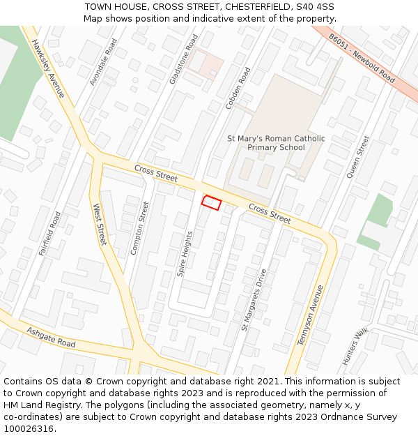 TOWN HOUSE, CROSS STREET, CHESTERFIELD, S40 4SS: Location map and indicative extent of plot