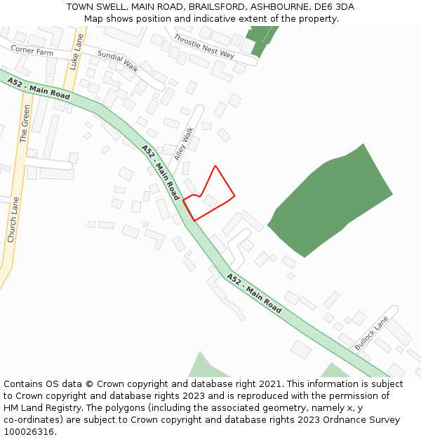 TOWN SWELL, MAIN ROAD, BRAILSFORD, ASHBOURNE, DE6 3DA: Location map and indicative extent of plot