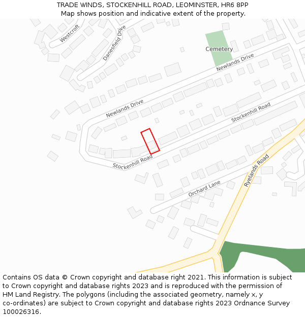 TRADE WINDS, STOCKENHILL ROAD, LEOMINSTER, HR6 8PP: Location map and indicative extent of plot