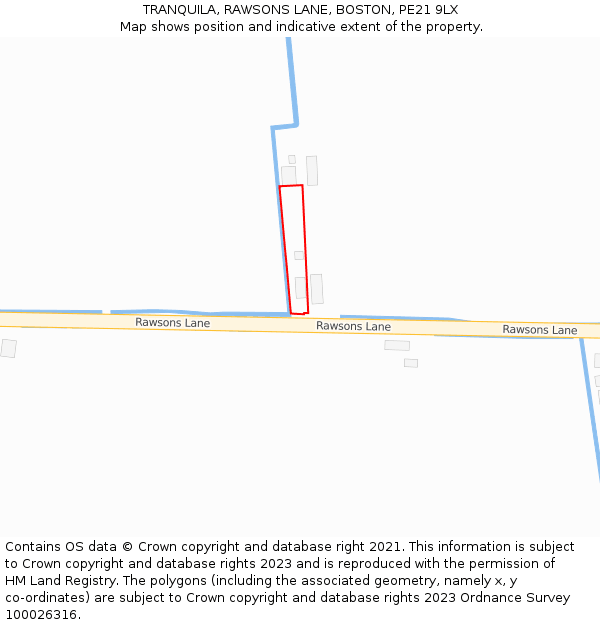 TRANQUILA, RAWSONS LANE, BOSTON, PE21 9LX: Location map and indicative extent of plot