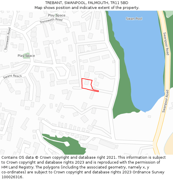 TREBANT, SWANPOOL, FALMOUTH, TR11 5BD: Location map and indicative extent of plot