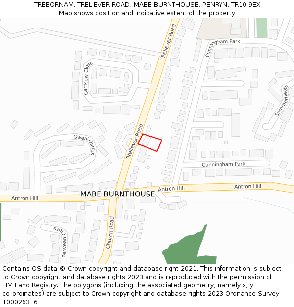 TREBORNAM, TRELIEVER ROAD, MABE BURNTHOUSE, PENRYN, TR10 9EX: Location map and indicative extent of plot
