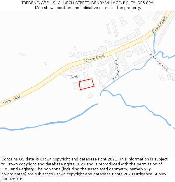 TREDENE, ABELLS, CHURCH STREET, DENBY VILLAGE, RIPLEY, DE5 8PA: Location map and indicative extent of plot