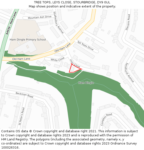 TREE TOPS, LEYS CLOSE, STOURBRIDGE, DY9 0UL: Location map and indicative extent of plot