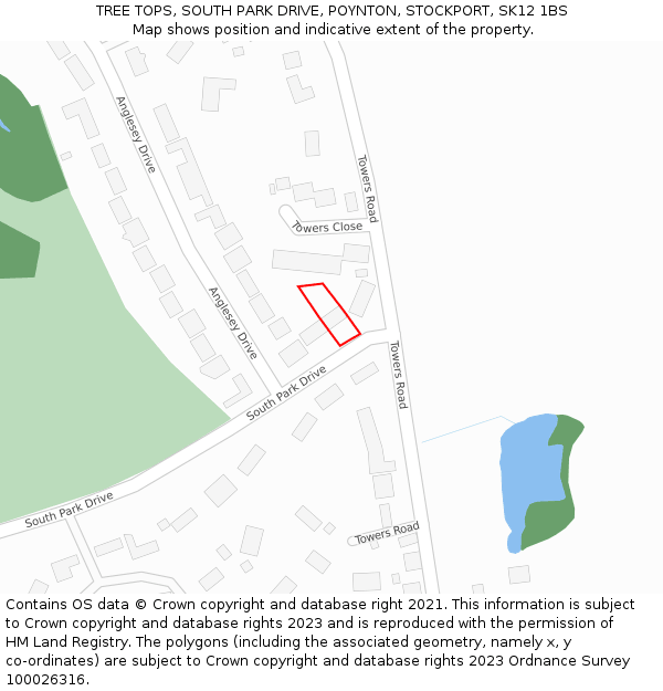 TREE TOPS, SOUTH PARK DRIVE, POYNTON, STOCKPORT, SK12 1BS: Location map and indicative extent of plot