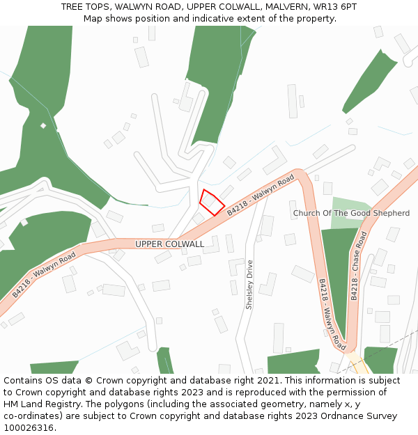 TREE TOPS, WALWYN ROAD, UPPER COLWALL, MALVERN, WR13 6PT: Location map and indicative extent of plot