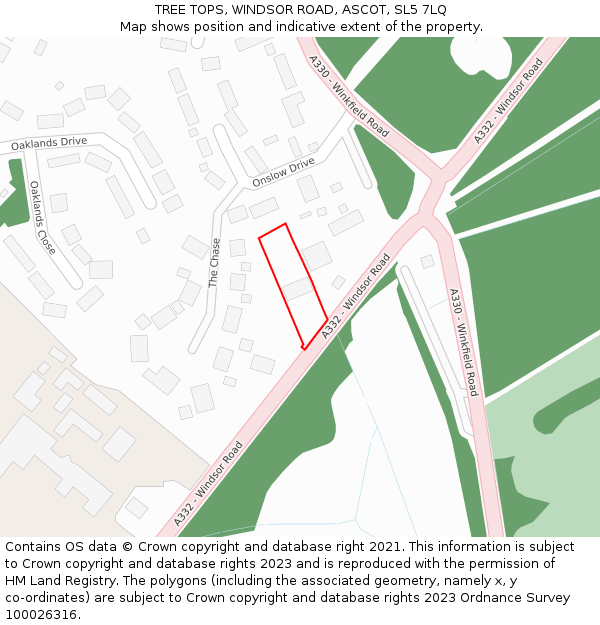 TREE TOPS, WINDSOR ROAD, ASCOT, SL5 7LQ: Location map and indicative extent of plot