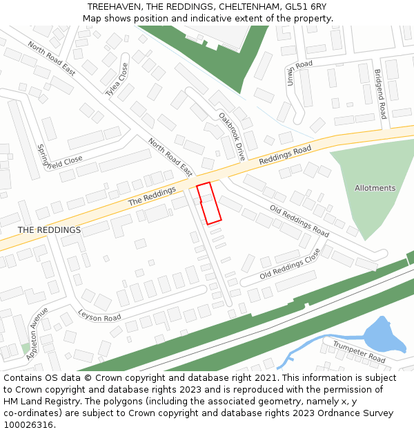 TREEHAVEN, THE REDDINGS, CHELTENHAM, GL51 6RY: Location map and indicative extent of plot
