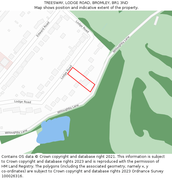 TREESWAY, LODGE ROAD, BROMLEY, BR1 3ND: Location map and indicative extent of plot