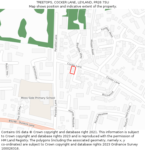 TREETOPS, COCKER LANE, LEYLAND, PR26 7SU: Location map and indicative extent of plot
