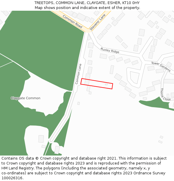 TREETOPS, COMMON LANE, CLAYGATE, ESHER, KT10 0HY: Location map and indicative extent of plot