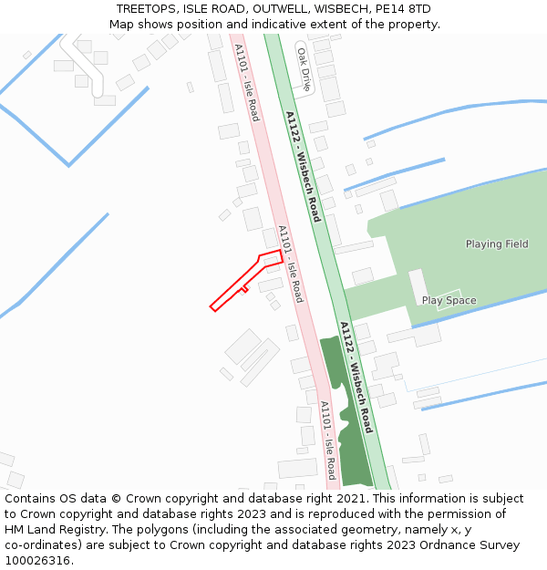 TREETOPS, ISLE ROAD, OUTWELL, WISBECH, PE14 8TD: Location map and indicative extent of plot