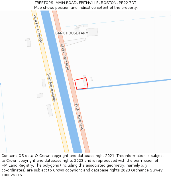 TREETOPS, MAIN ROAD, FRITHVILLE, BOSTON, PE22 7DT: Location map and indicative extent of plot