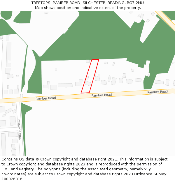 TREETOPS, PAMBER ROAD, SILCHESTER, READING, RG7 2NU: Location map and indicative extent of plot