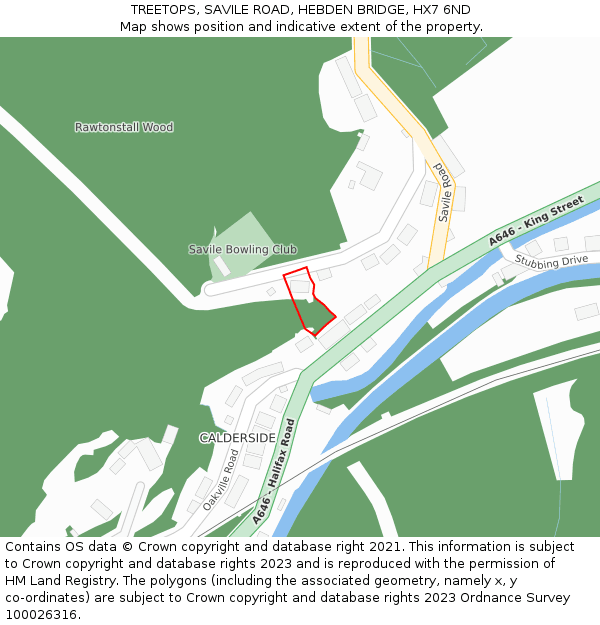 TREETOPS, SAVILE ROAD, HEBDEN BRIDGE, HX7 6ND: Location map and indicative extent of plot