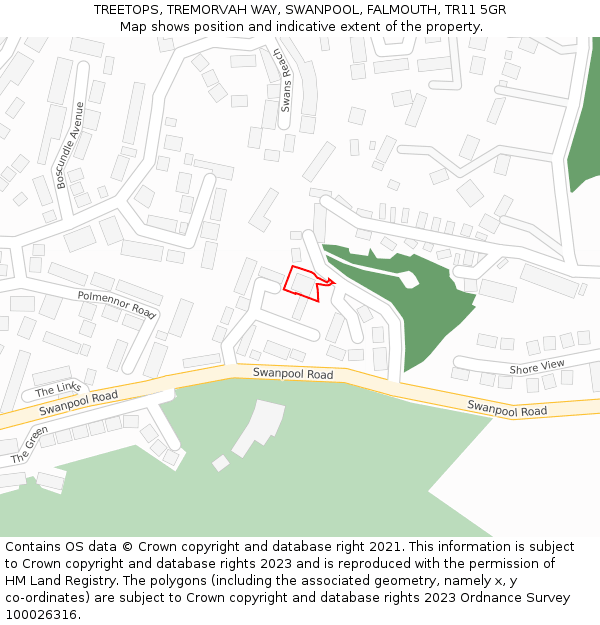 TREETOPS, TREMORVAH WAY, SWANPOOL, FALMOUTH, TR11 5GR: Location map and indicative extent of plot